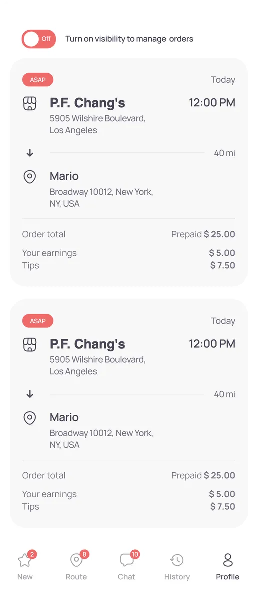 Cartwheel driver app order screen